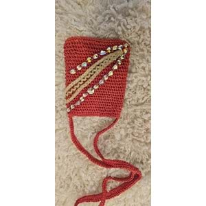 Kırmızı Tonlarında Taş ve Nakışlar İle İşlenmiş Bohem Çaprazz Çanta