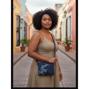 Lacivert Üzeri Taş İşlemeli Geceye Uygun Çanta