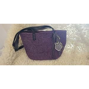 Mor Renkli Deri Saplı Baykuşlu Şık Çanta