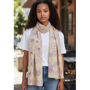 Sarı Üzerine Mor Menekşe Ebru İpek Fular