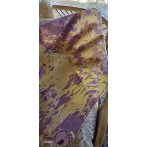 Sarı Üzerine Mor Menekşe Ebru İpek Fular