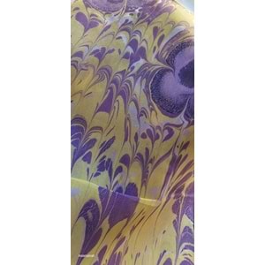 Sarı Üzerine Mor Menekşe Ebru İpek Fular