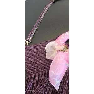 İpek Fularlı Yusufcuk Broşlu Kağıt İp El Örgüsü Çanta