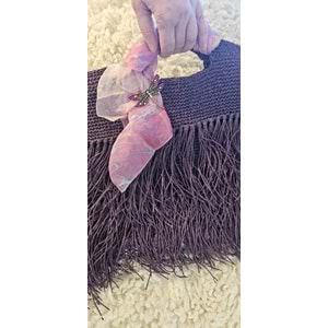 İpek Fularlı Yusufcuk Broşlu Kağıt İp El Örgüsü Çanta