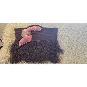 İpek Fularlı Yusufcuk Broşlu Kağıt İp El Örgüsü Çanta