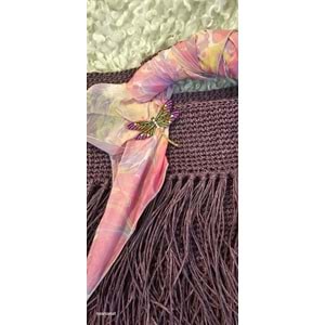 İpek Fularlı Yusufcuk Broşlu Kağıt İp El Örgüsü Çanta