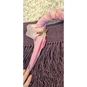 İpek Fularlı Yusufcuk Broşlu Kağıt İp El Örgüsü Çanta