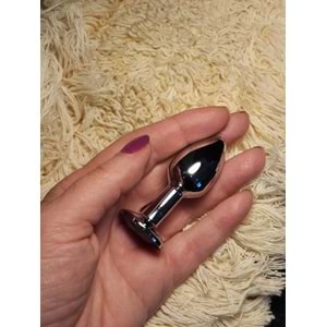Metal Elmas Taşlı Anal Plug Mor En Küçük Boy