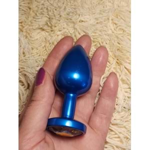 Metal Rainbow Taşlı Mavi Anal Plug Orta Boy