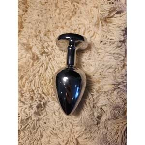 Metal Elmas Taşlı Anal Plug Pembe Büyük Boy