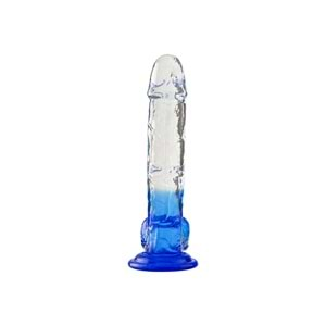 Silikon Şeffaf Renkli Dildo 20 cm Mavi