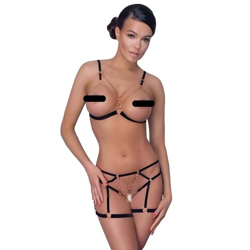 Elastik ve Zincir Detaylı Seksi Jartiyer Takım Kırmızı L/XL