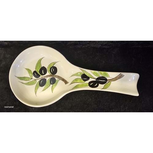 Zeytin Motifli El Boyaması Seramik Kaşıklık