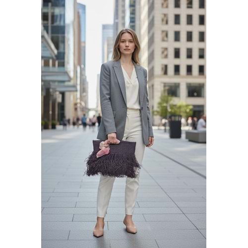 İpek Fularlı Yusufcuk Broşlu Kağıt İp El Örgüsü Çanta