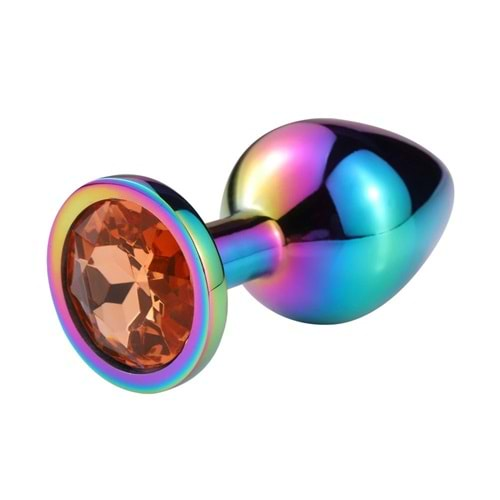 Elmas Taşlı Metal Rainbow Anal Plug M Orta Boy 8cm