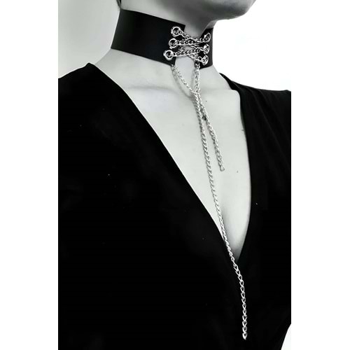 Deri Zincirli Şık Choker kolye L/XL