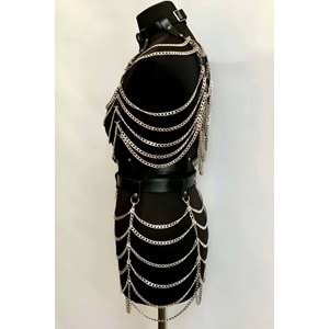 Zİncirli Crop Ve Etek Harness Alt Üst Takım L/XL