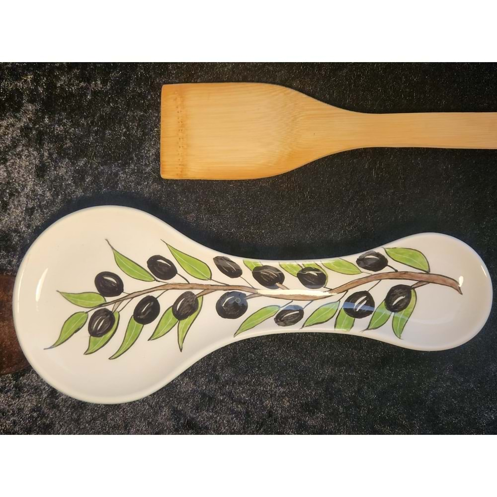 Zeytin Motifli El Boyaması Seramik Kaşıklık