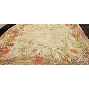 Kahverengi Üzerine Turuncu Çiçekli İpek Fular