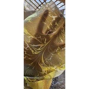 Sarı Üzerine Kahverengi Çiçekli İpek Ebru Fular Eşarp