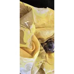 Sarı Üzerine Kahverengi Çiçekli İpek Ebru Fular Eşarp