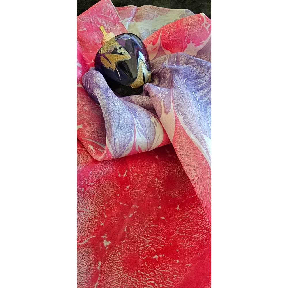 ebru çalışmalı ipek pembe fular