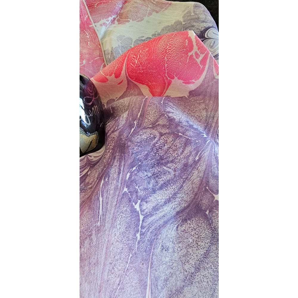 ebru çalışmalı ipek pembe fular