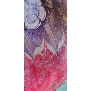 ebru çalışmalı ipek pembe fular