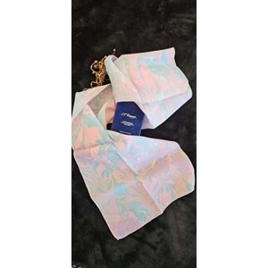 Pembe Turkuaz Renklerinde Ebru İpek Fular