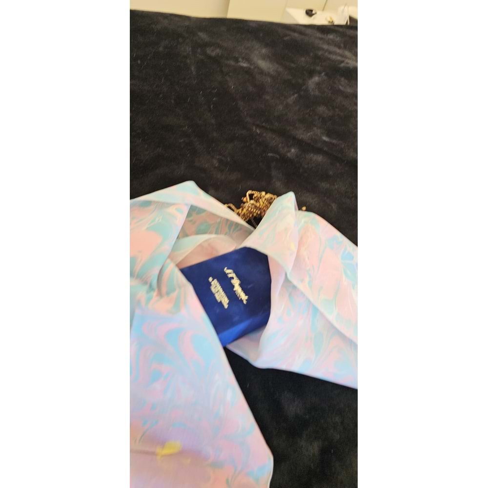 Pembe Turkuaz Renklerinde Ebru İpek Fular