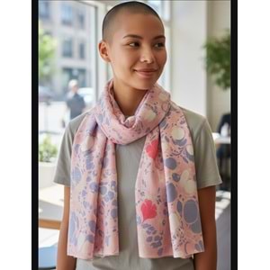 Pembe Üzerine Kırmızı Beyaz Çiçekler Ebru İpek Fular