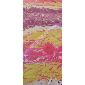 Pembe Mor Sarı Ebru İpek Eşarp