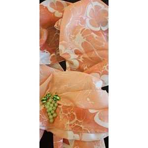 Somon Beyaz Papatyalı Ebru İpek Fular