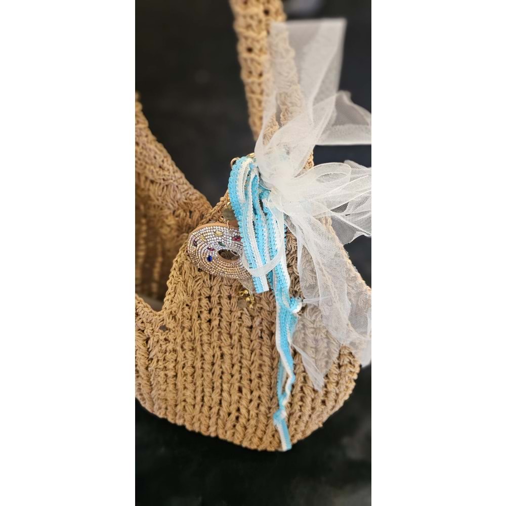 Camel Rengi Tül Süslemeli Şık Çanta